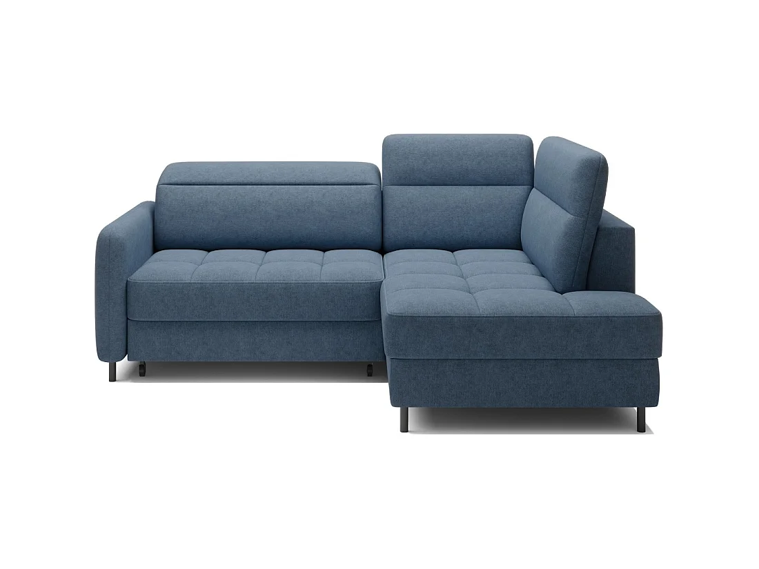Canapé d'angle droit convertible BARNEA 208 cm bleu marine chiné avec rangement