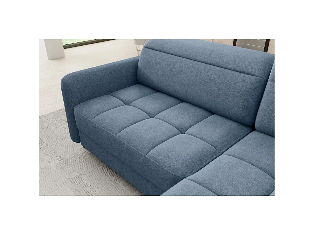 Canapé d'angle droit convertible BARNEA 208 cm bleu marine chiné avec rangement