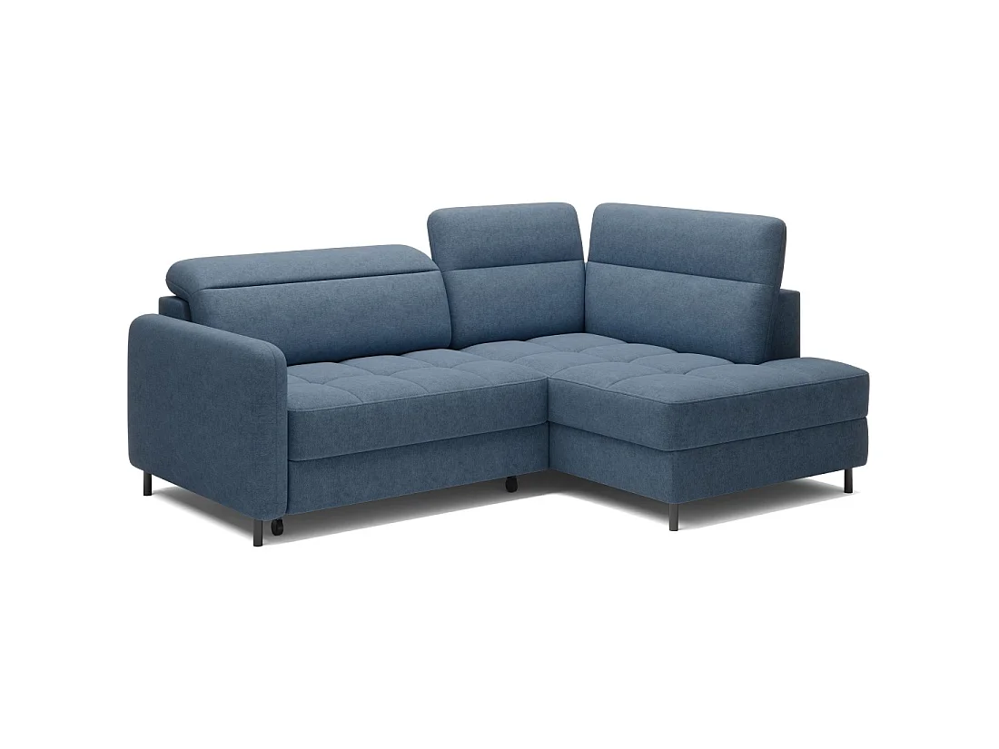 Canapé d'angle droit convertible BARNEA 208 cm bleu marine chiné avec rangement
