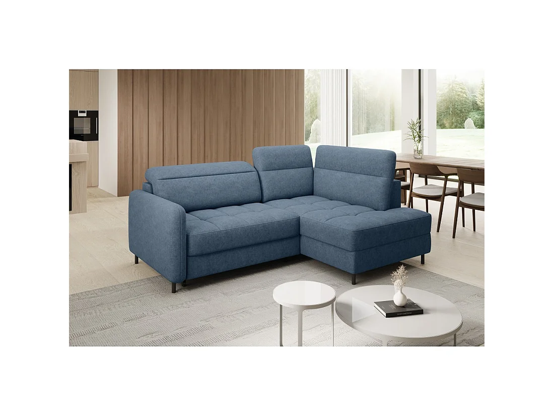 Canapé d'angle droit convertible BARNEA 208 cm bleu marine chiné avec rangement