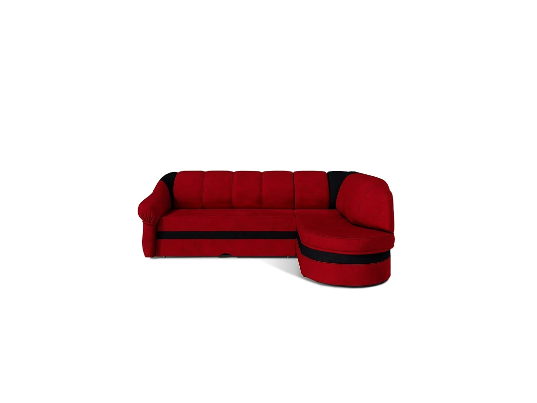 Canapé d'angle droit convertible BENANA 250 cm rouge et noir avec coffre de rangement