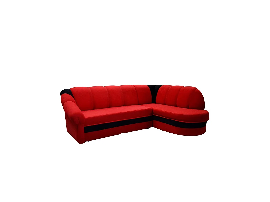 Canapé d'angle droit convertible BENANA 250 cm rouge et noir avec coffre de rangement