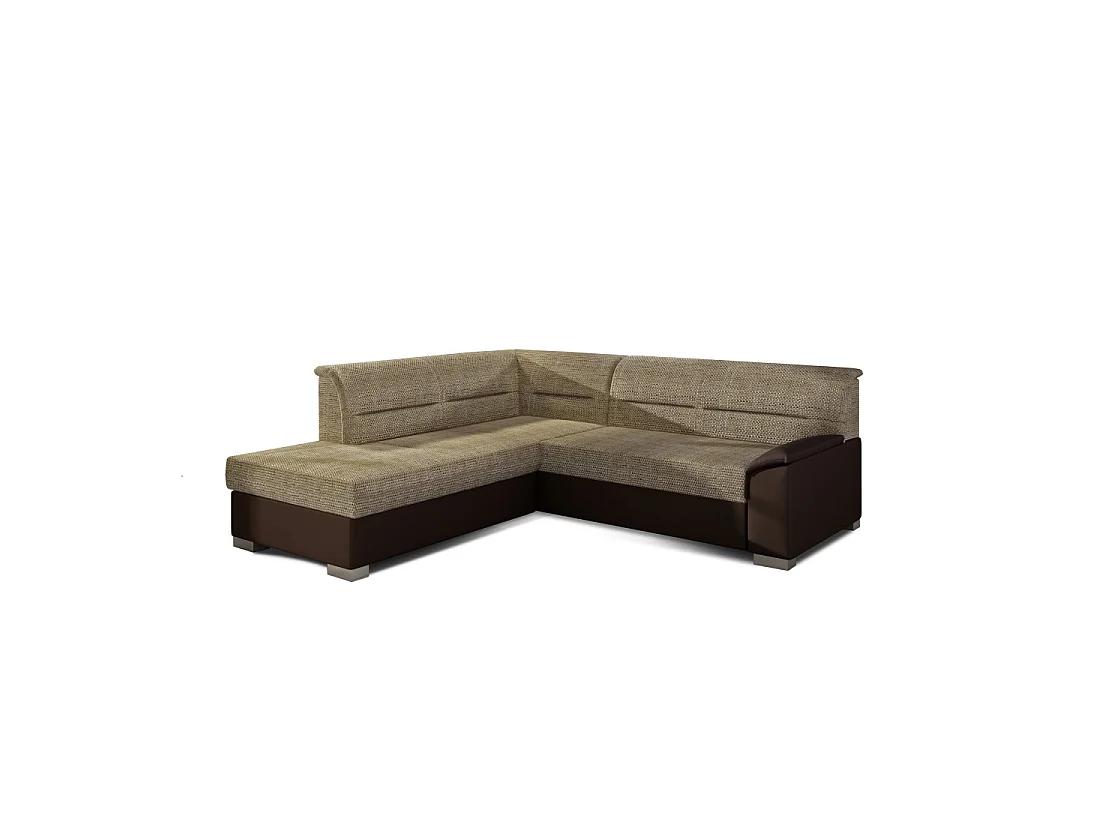 Canapé d'angle convertible TROMSO beige et chocolat – Angle gauche avec coffre