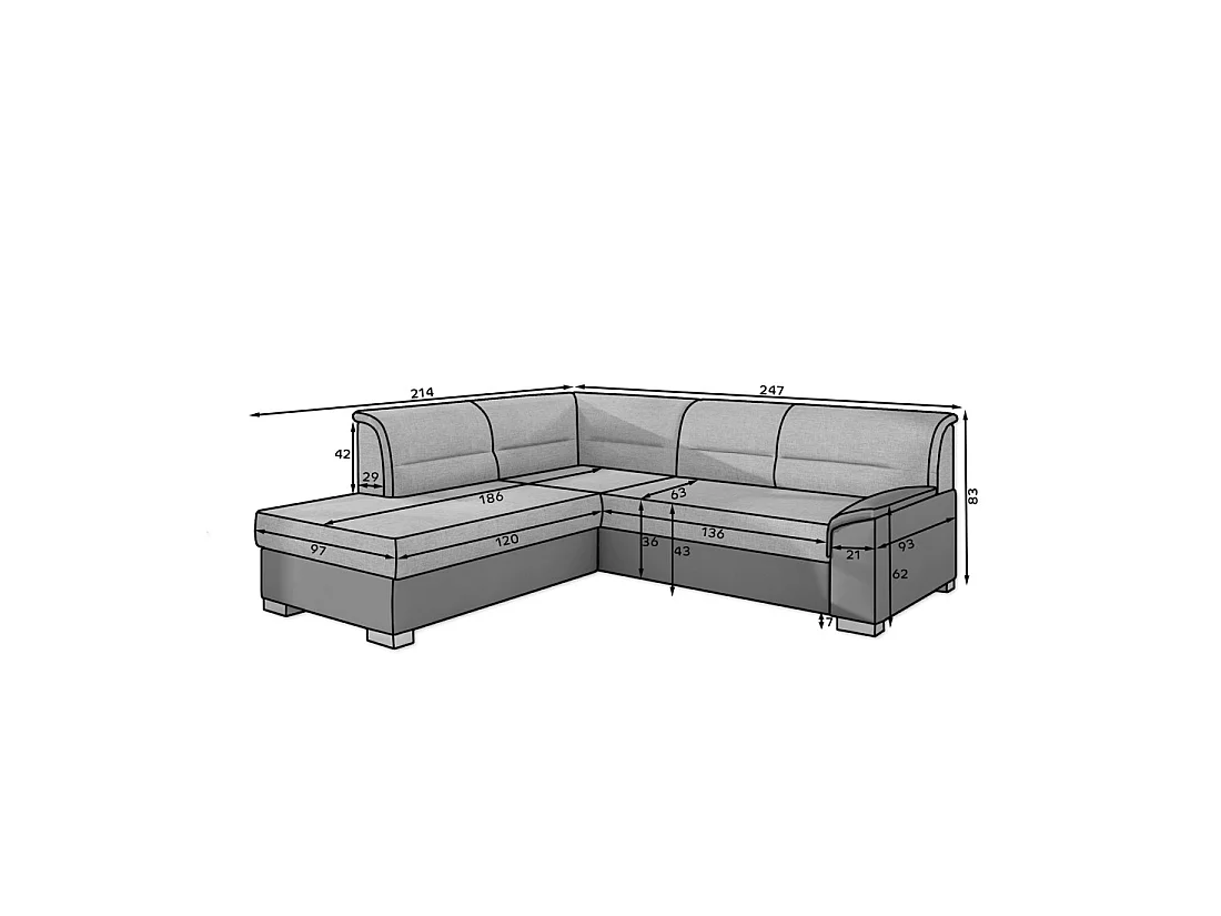 Canapé d'angle convertible TROMSO beige et chocolat – Angle gauche avec coffre