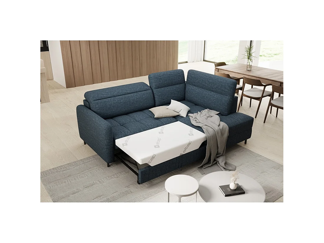 Canapé d'angle droit convertible BARNEA 208 cm bleu foncé avec rangement