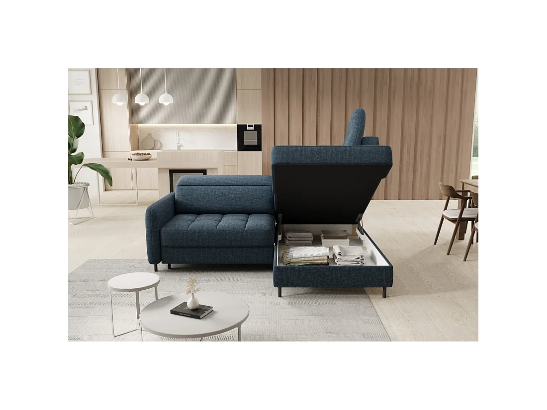 Canapé d'angle droit convertible BARNEA 208 cm bleu foncé avec rangement