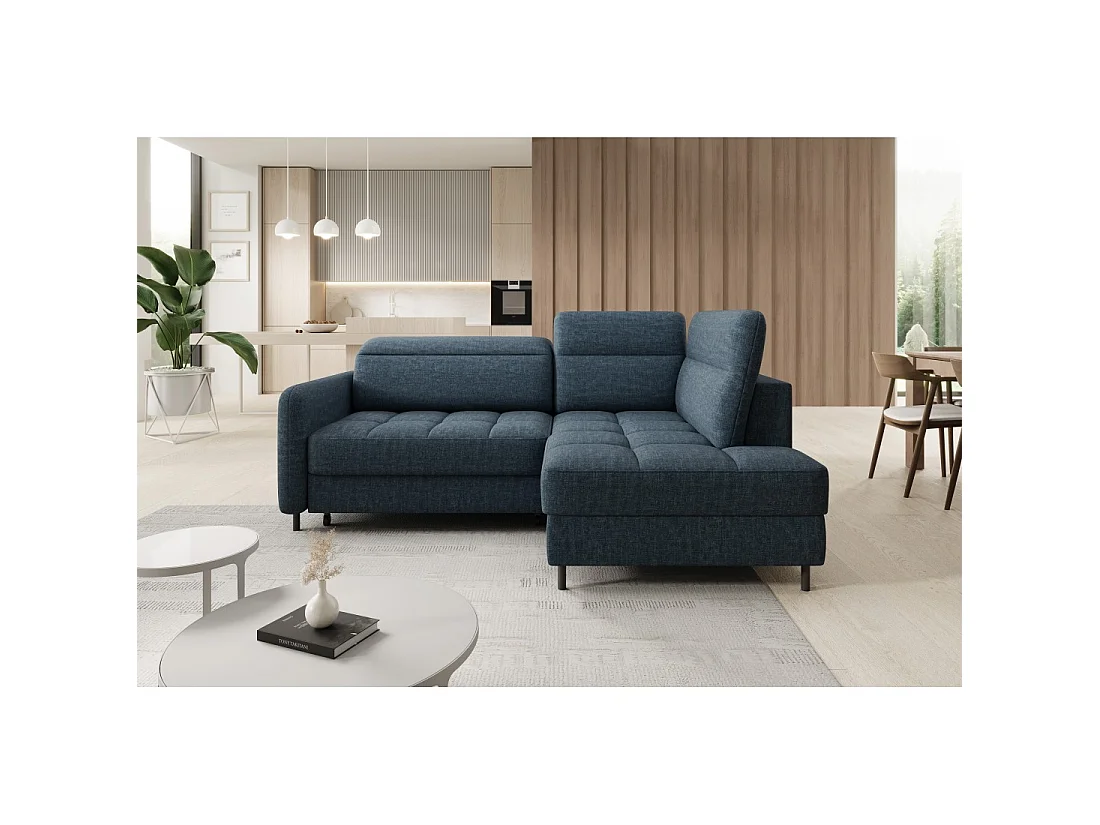 Canapé d'angle droit convertible BARNEA 208 cm bleu foncé avec rangement