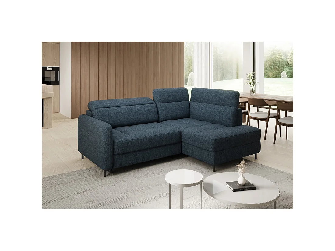 Canapé d'angle droit convertible BARNEA 208 cm bleu foncé avec rangement