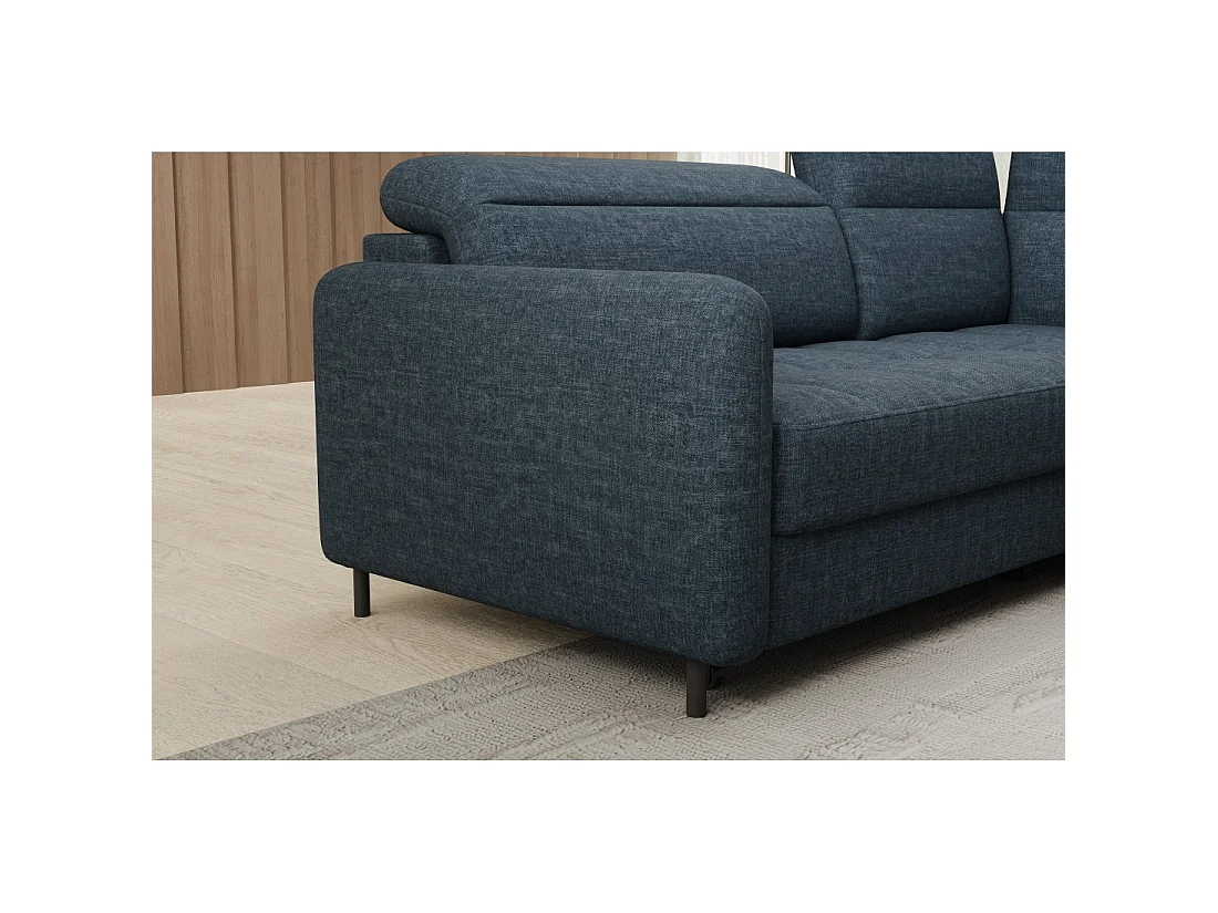 Canapé d'angle droit convertible BARNEA 208 cm bleu foncé avec rangement