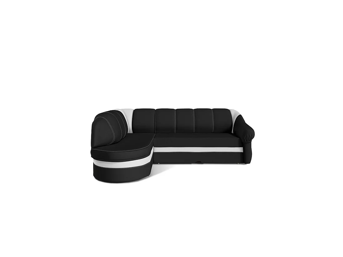 Canapé d'angle gauche convertible BENANA 250 cm noir et blanc avec coffre
