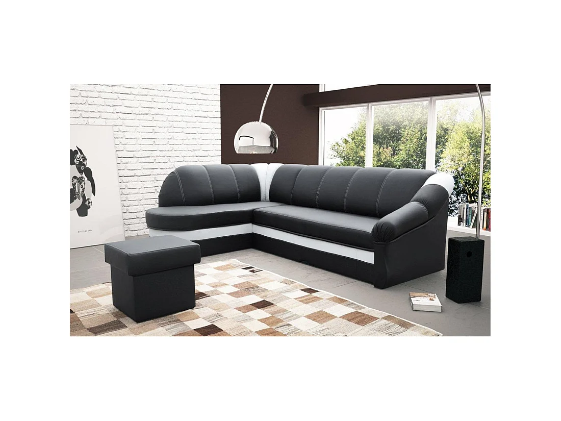 Canapé d'angle gauche convertible BENANA 250 cm noir et blanc avec coffre
