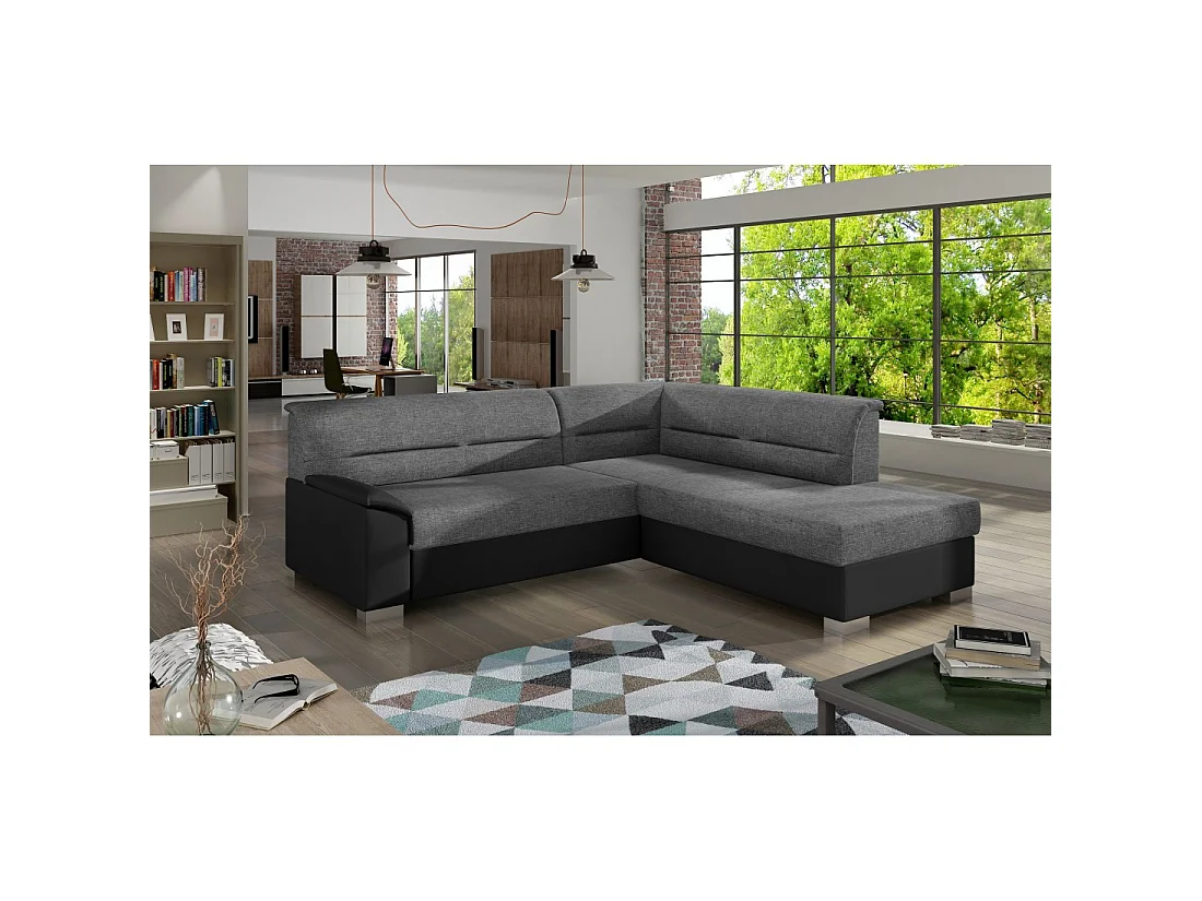 Canapé d'angle convertible TROMSO gris et noir – Angle droit avec coffre