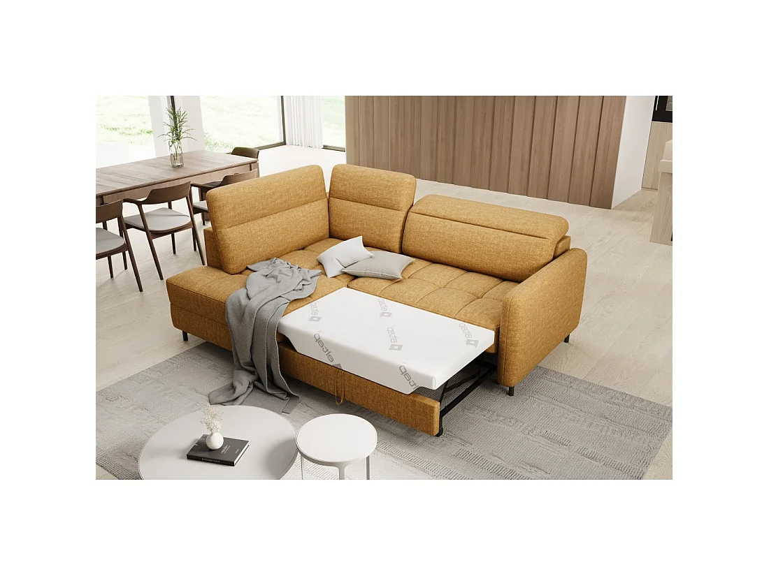 Canapé d'angle gauche convertible BARNEA 208 cm camel avec rangement