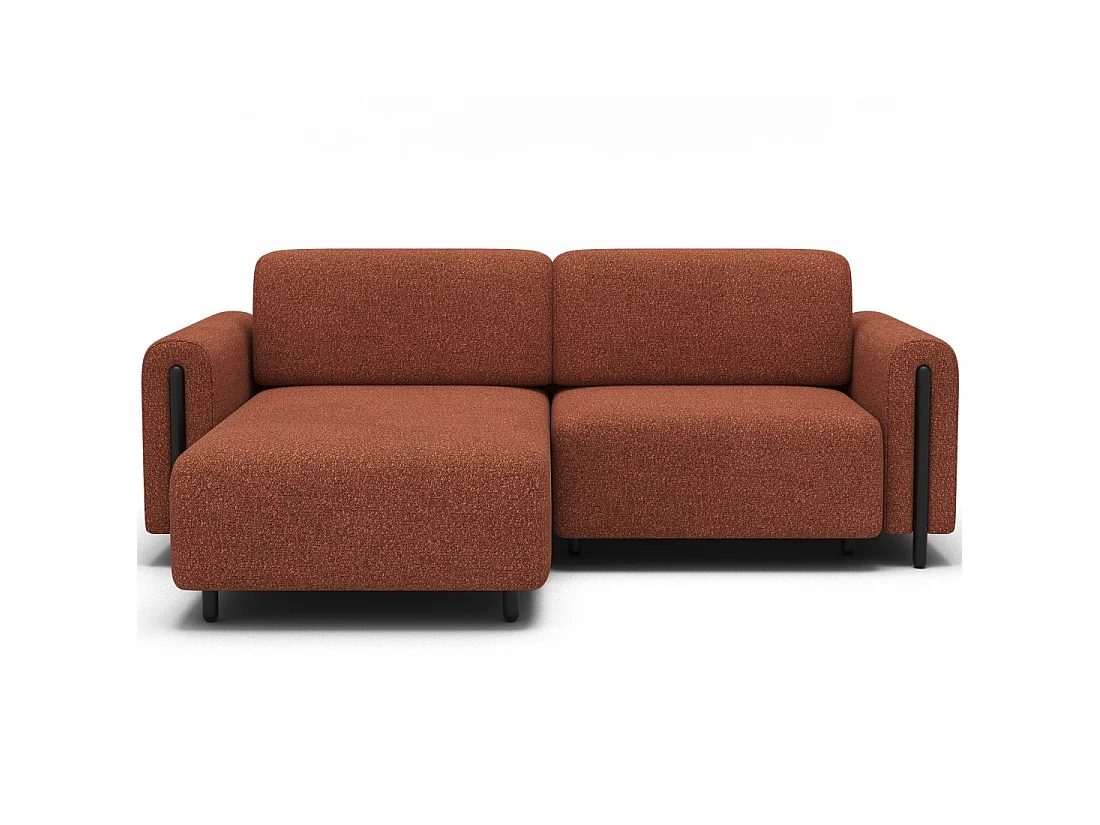 Canapé d'angle convertible ARVESSA terracotta bouclette – Angle gauche avec coffre