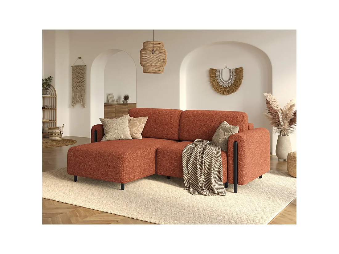 Canapé d'angle convertible ARVESSA terracotta bouclette – Angle gauche avec coffre