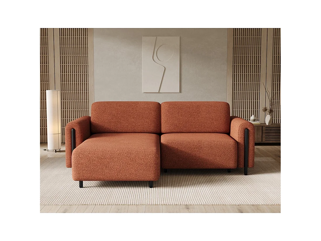 Canapé d'angle convertible ARVESSA terracotta bouclette – Angle gauche avec coffre