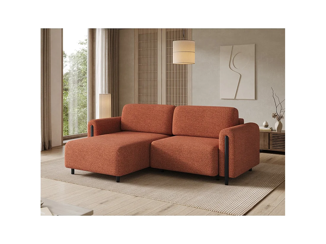 Canapé d'angle convertible ARVESSA terracotta bouclette – Angle gauche avec coffre