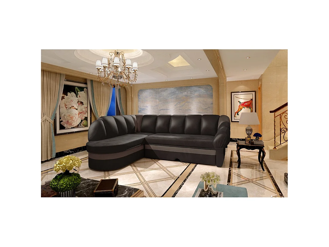 Canapé d'angle gauche convertible BENANA 250 cm marron foncé et beige avec coffre