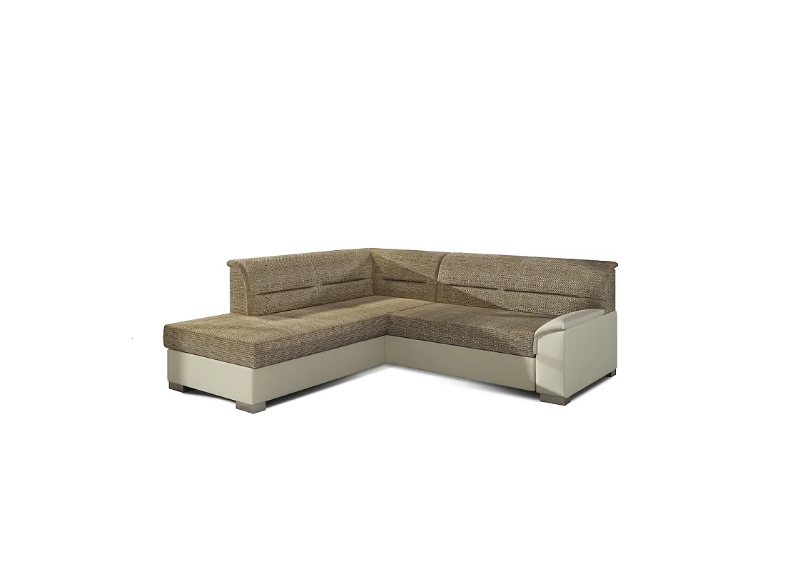 Canapé d'angle convertible TROMSO beige et crème – Angle gauche avec coffre