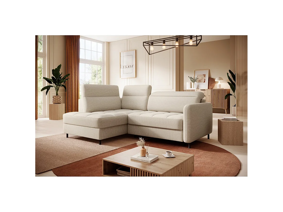 Canapé d'angle gauche convertible BARNEA 208 cm crème avec rangement