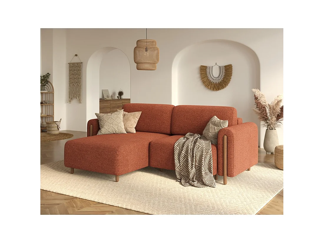Canapé d'angle convertible ARVESSA terracotta chenille – Angle gauche