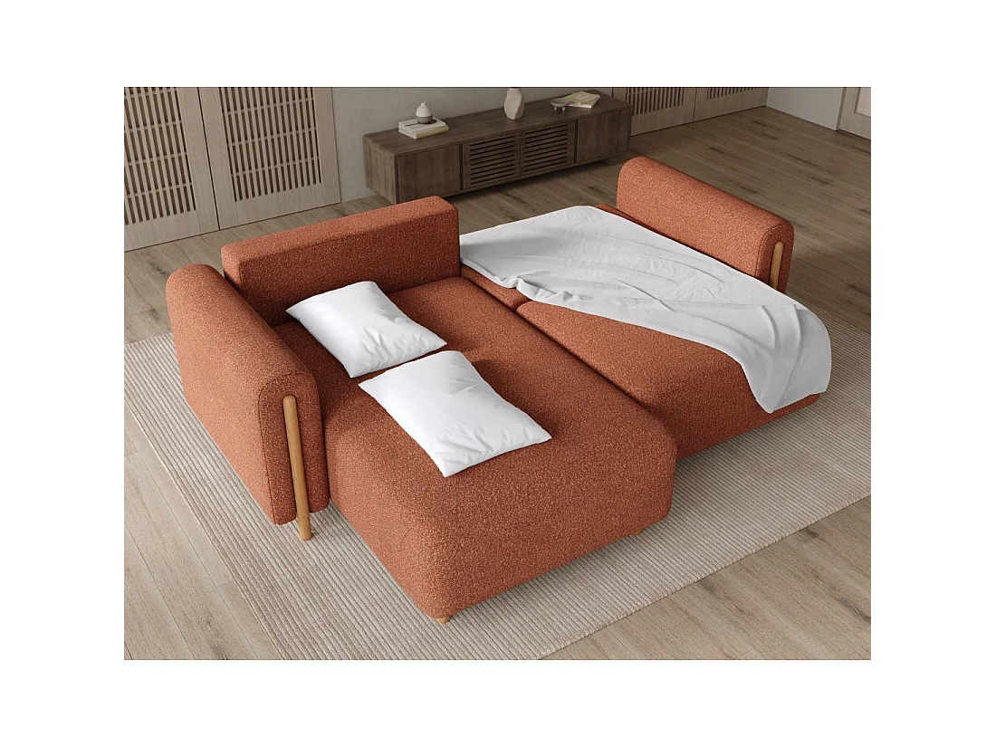Canapé d'angle convertible ARVESSA terracotta chenille – Angle gauche
