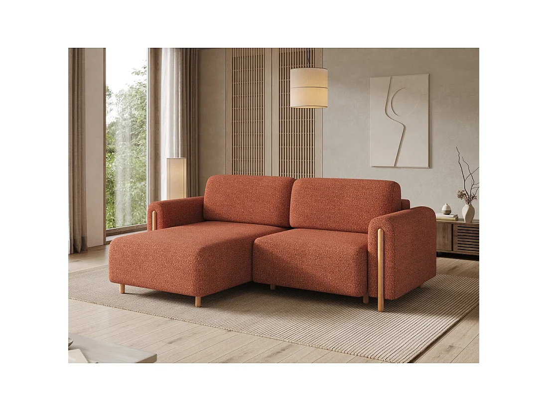 Canapé d'angle convertible ARVESSA terracotta chenille – Angle gauche