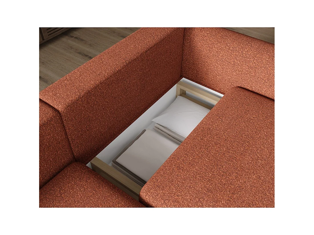 Canapé d'angle convertible ARVESSA terracotta chenille – Angle gauche