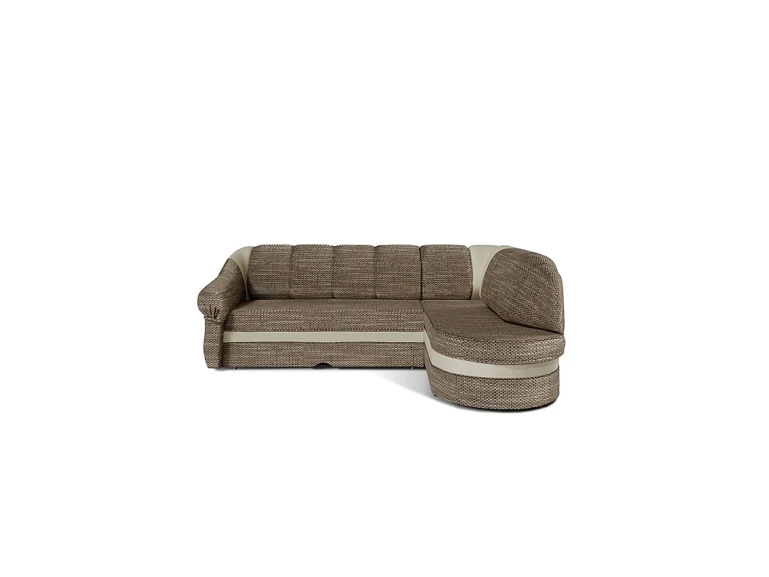 Canapé d'angle droit convertible BENANA 250 cm beige et marron avec coffre de rangement