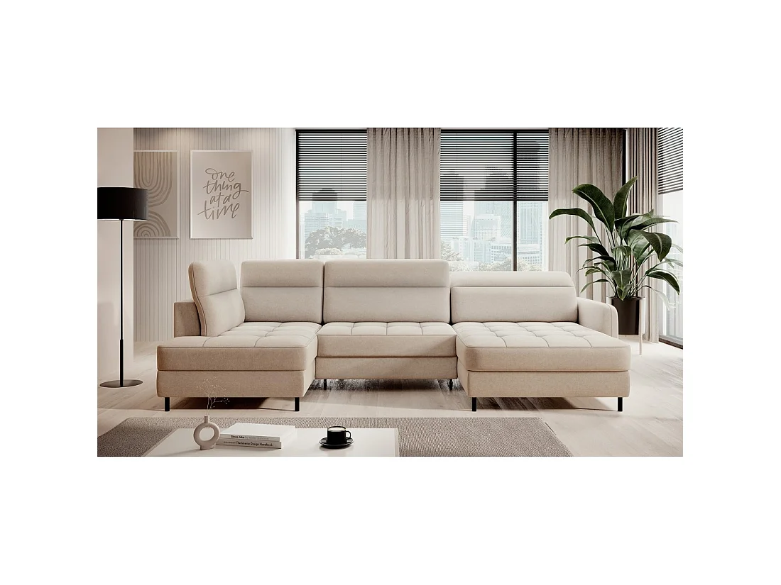 Canapé d'angle convertible BERTHO 306 cm beige – Angle droit avec coffre