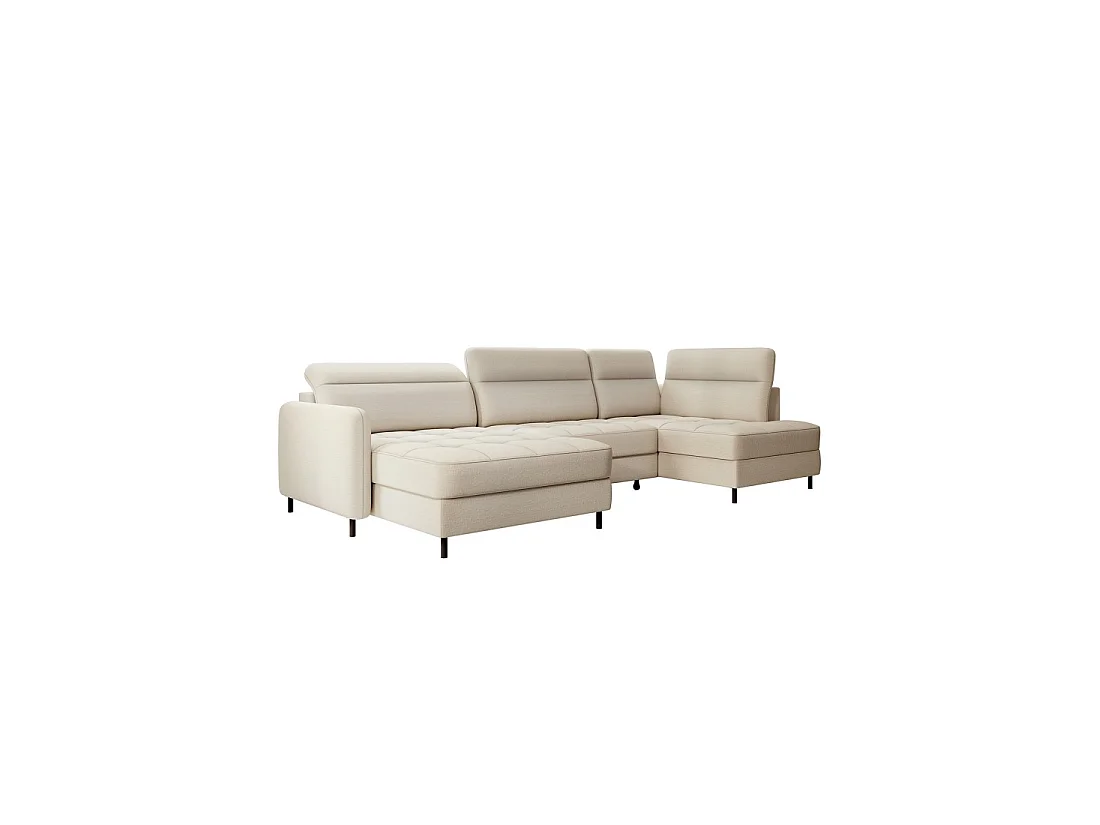 Canapé d'angle convertible BERTHO 306 cm beige – Angle gauche avec coffre
