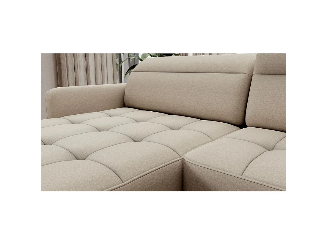 Canapé d'angle convertible BERTHO 306 cm beige – Angle gauche avec coffre