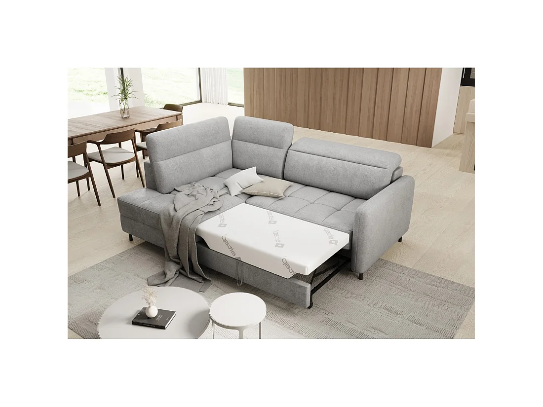 Canapé d'angle gauche convertible BARNEA 208 cm gris clair avec rangement