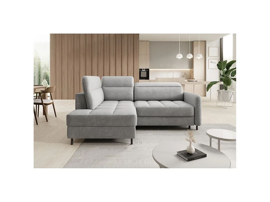 Canapé d'angle gauche convertible BARNEA 208 cm gris clair avec rangement