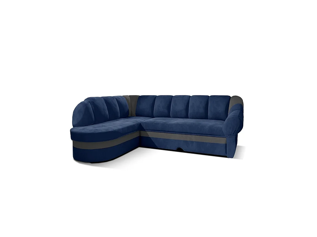 Canapé d'angle gauche convertible BENANA 250 cm bleu foncé et gris avec coffre