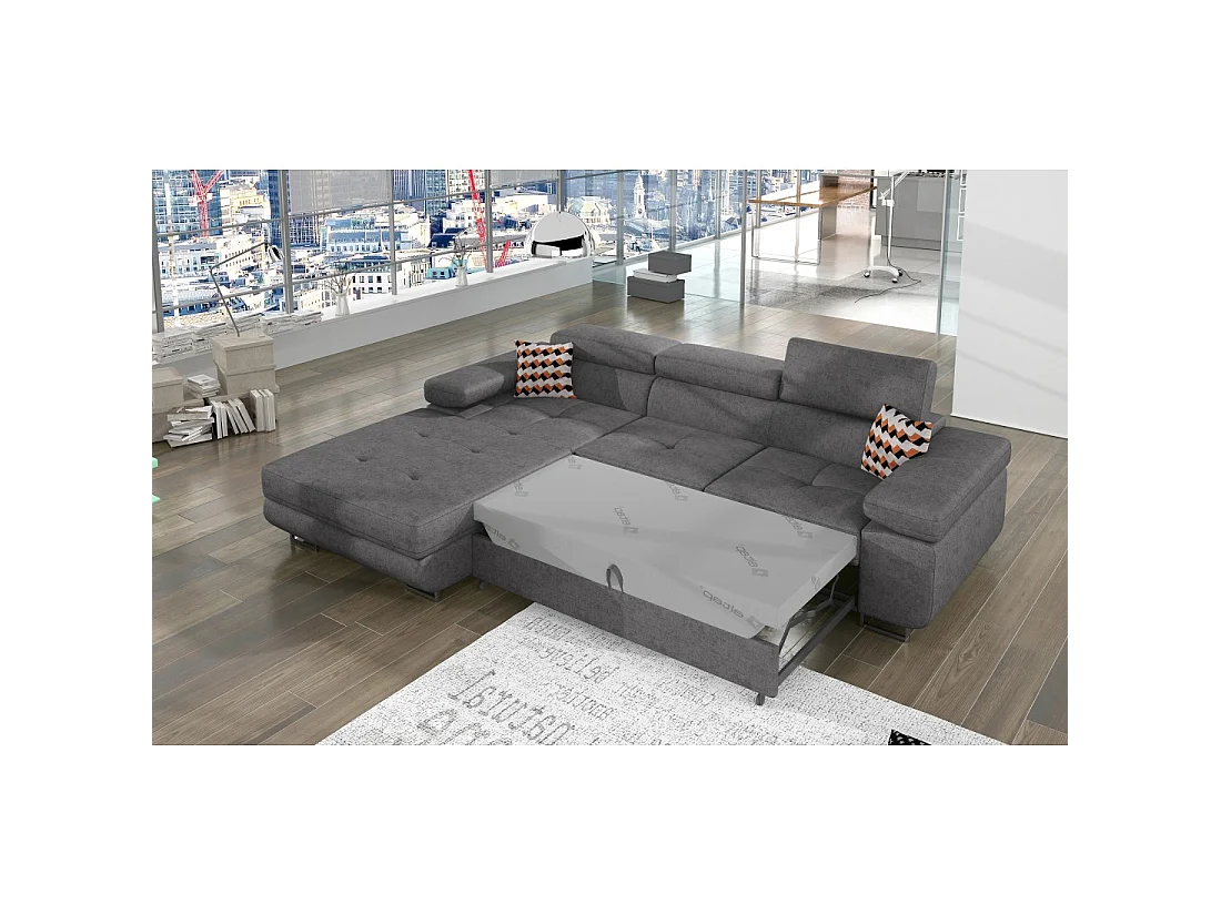Canapé d'angle convertible AMANDA gris en tissu jacquard