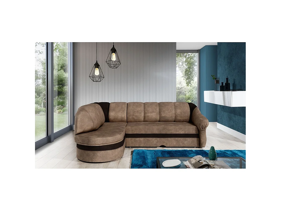 Canapé d'angle gauche convertible BENANA 250 cm marron et marron foncé avec coffre