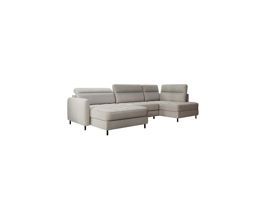 Canapé d'angle convertible BERTHO 306 cm gris clair – Angle gauche avec coffre