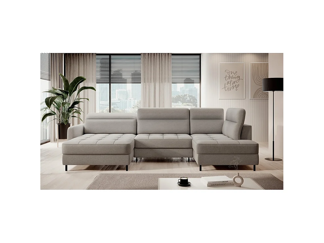 Canapé d'angle convertible BERTHO 306 cm gris clair – Angle gauche avec coffre