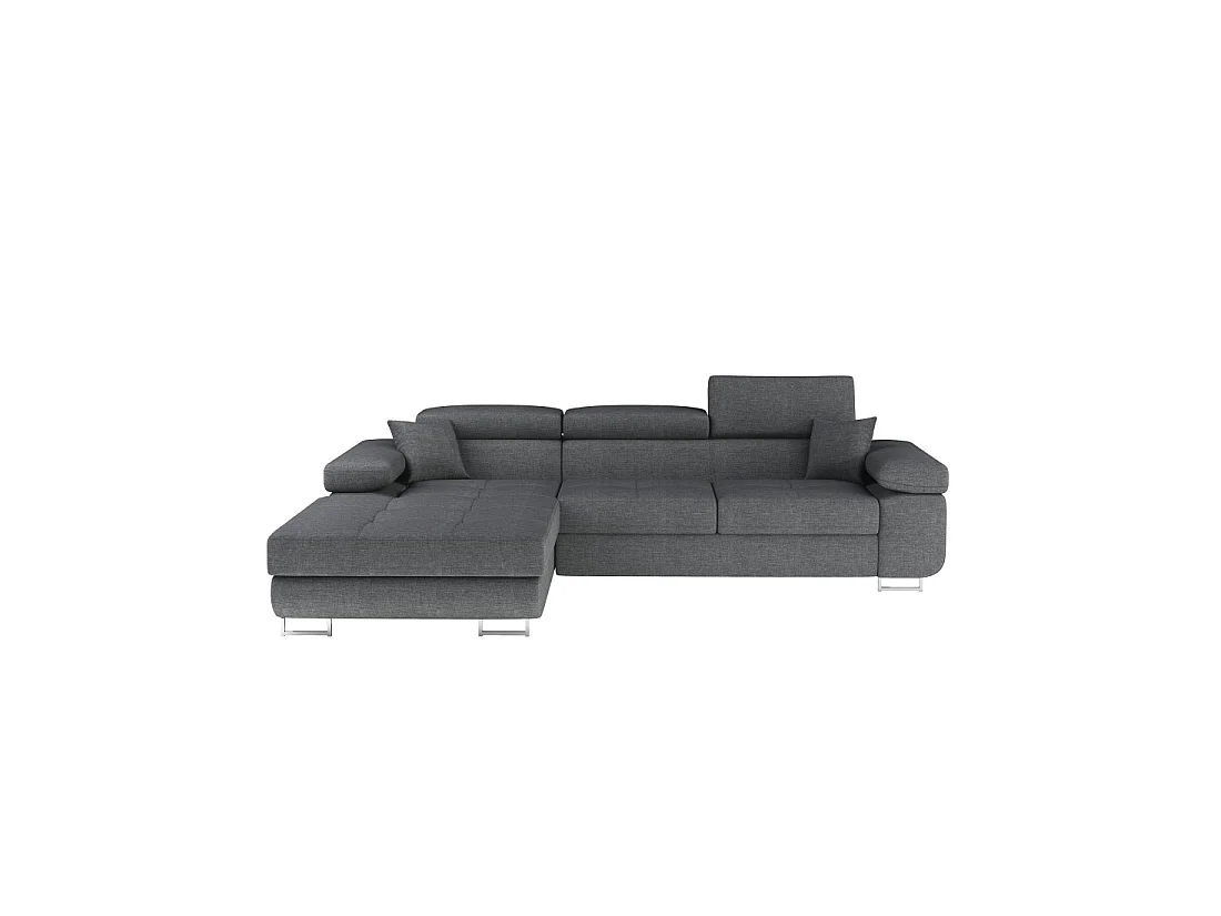 Canapé d'angle convertible AMANDA gris foncé chenille fine avec coffre