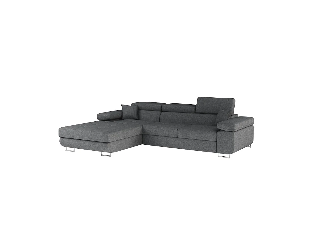 Canapé d'angle convertible AMANDA gris foncé chenille fine avec coffre