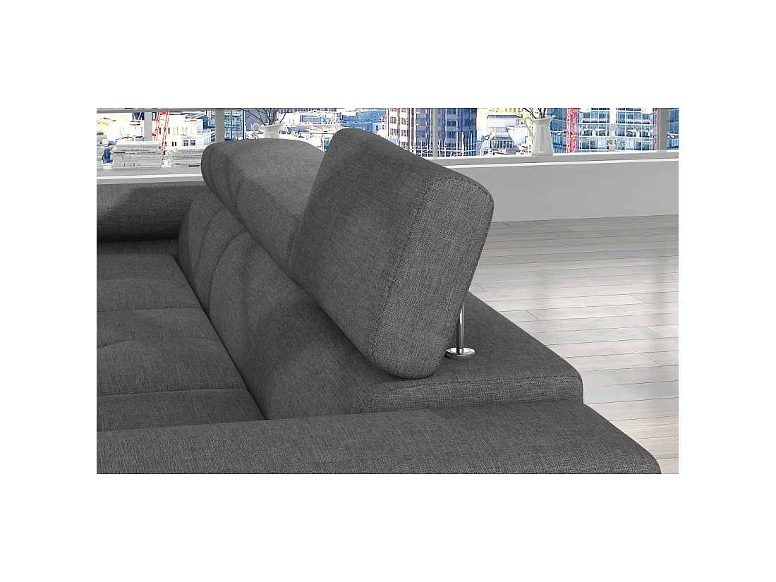 Canapé d'angle convertible AMANDA gris foncé chenille fine avec coffre