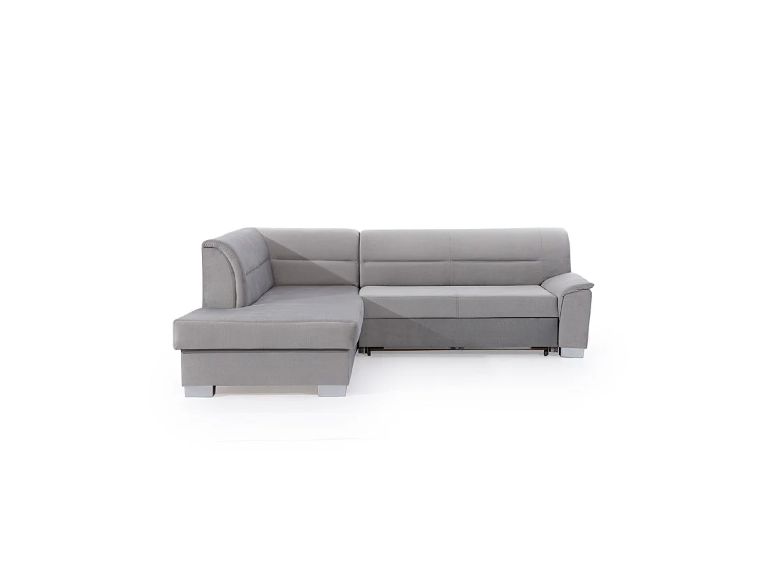 Canapé d'angle convertible TROMSO gris effet velours – Angle gauche avec coffre