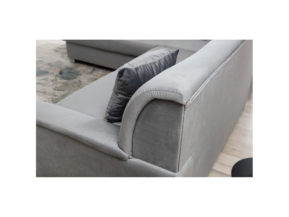 Canapé d'angle convertible TROMSO gris effet velours – Angle gauche avec coffre