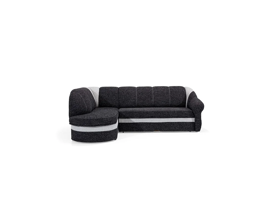 Canapé d'angle gauche convertible BENANA 250 cm noir et blanc avec coffre