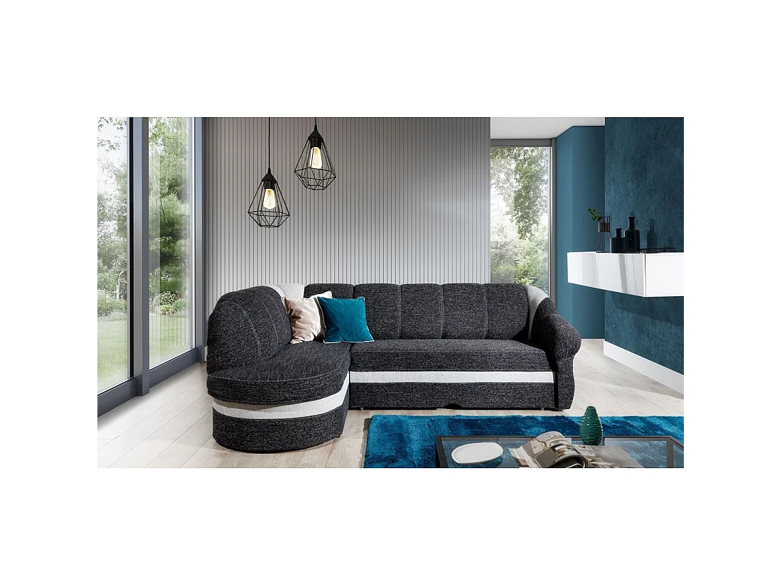 Canapé d'angle gauche convertible BENANA 250 cm noir et blanc avec coffre