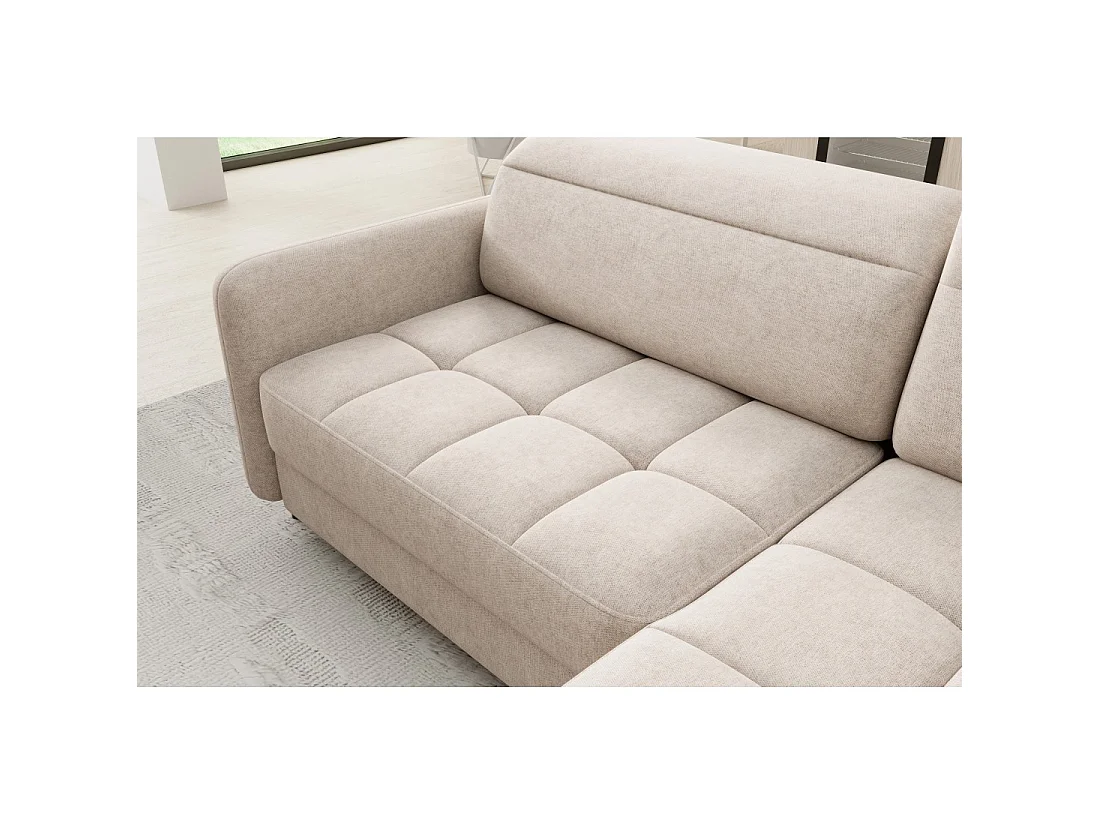 Canapé d'angle droit convertible BARNEA 208 cm beige crème avec rangement