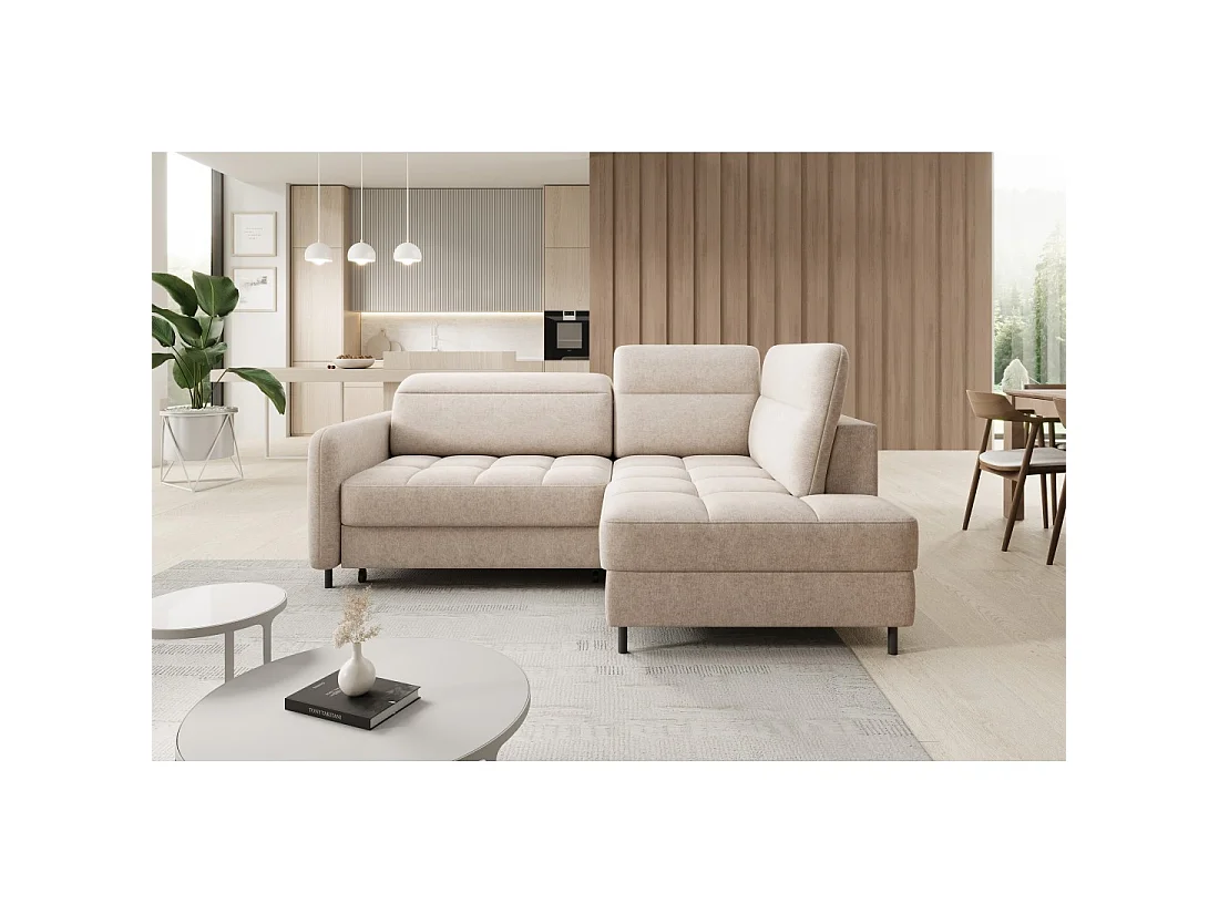 Canapé d'angle droit convertible BARNEA 208 cm beige crème avec rangement