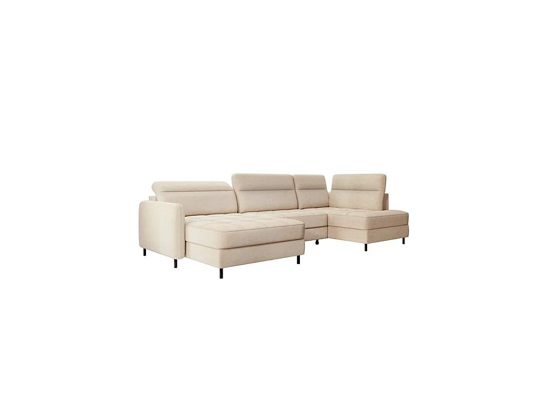 Canapé d'angle convertible BERTHO 306 cm beige crème – Angle gauche avec coffre