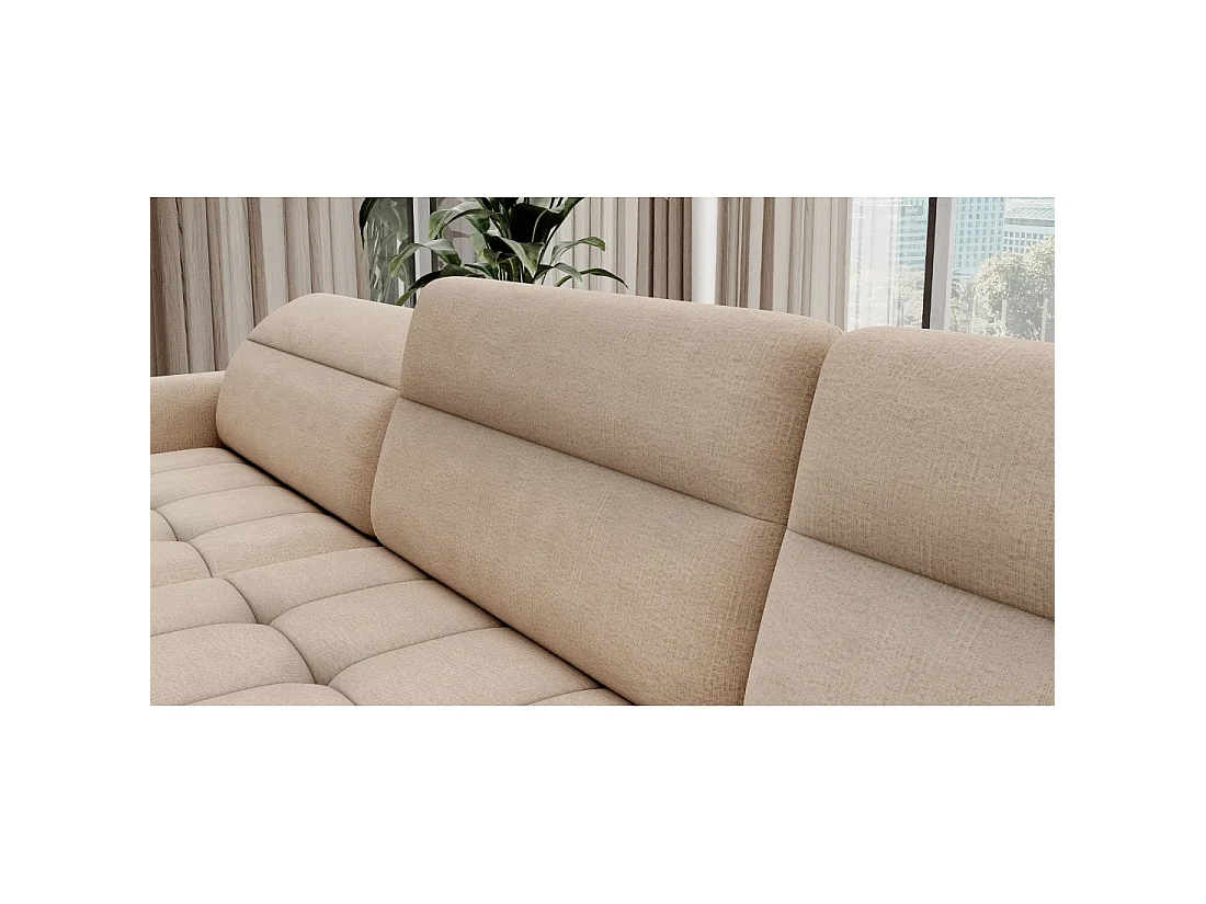 Canapé d'angle convertible BERTHO 306 cm beige crème – Angle gauche avec coffre